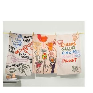 Tiramisu Cheers & Cocktails Kitchen Towels 3pc Set NWT